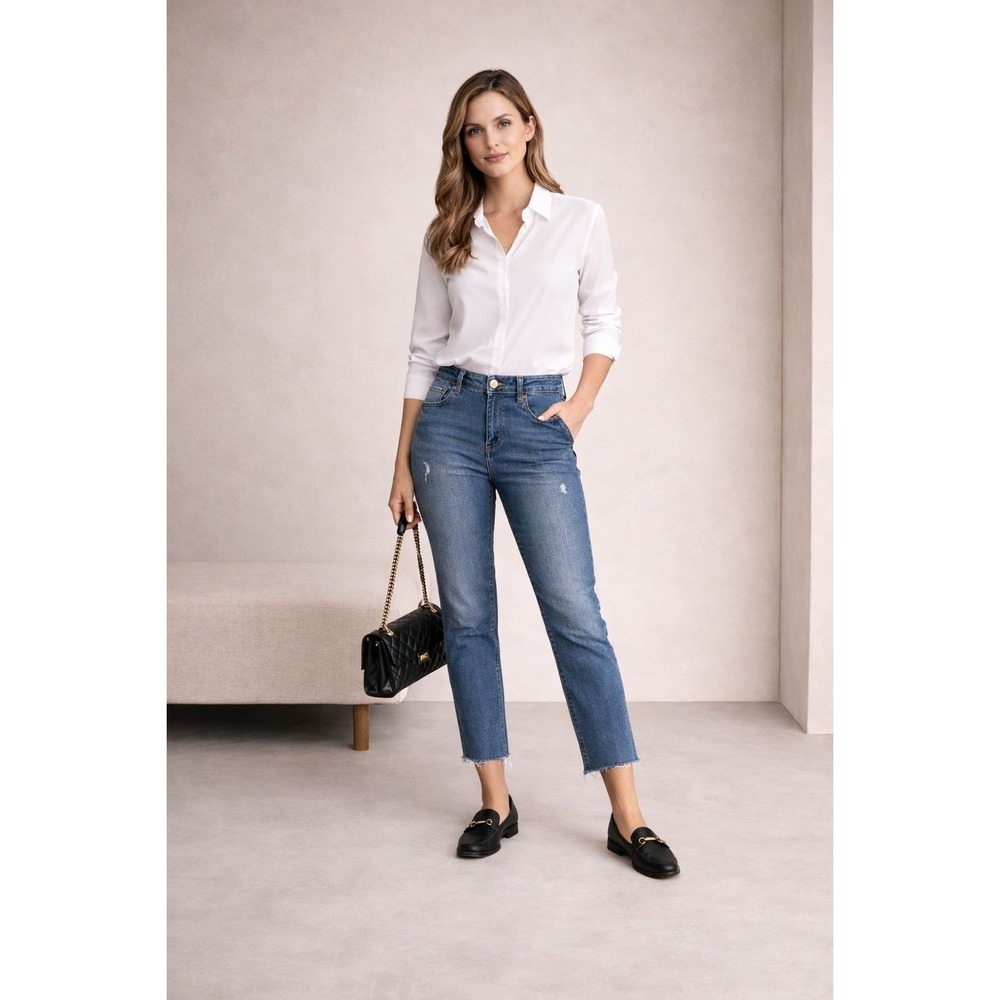 KUT FROM THE KLOTH Katy Boyfriend Blue Raw Hem Women's Size 8‎ KP799MH9R